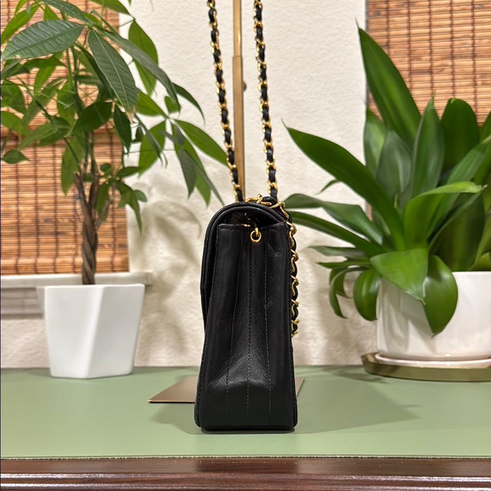 Black and Gold Quilted Shoulder Bag with Chain Strap - Picture 8 of 13